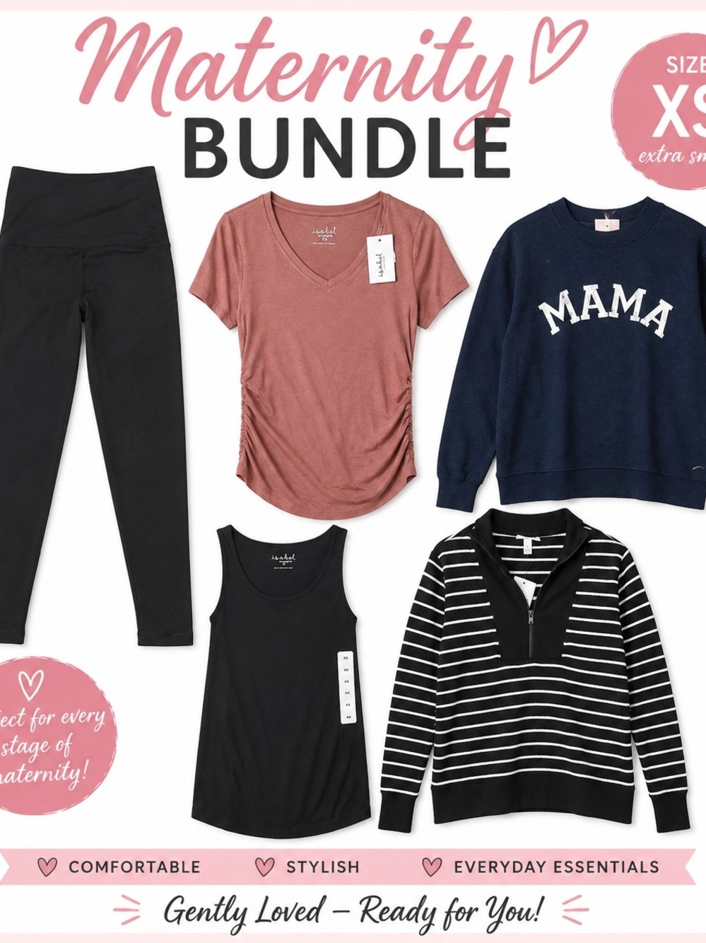 Maternity Top & Sweater Bundle - Navy, Rust, Black